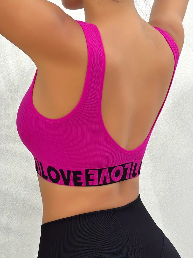 Letter Print Sports Bras Comfy Breathable Running Workout - Temu Canada
