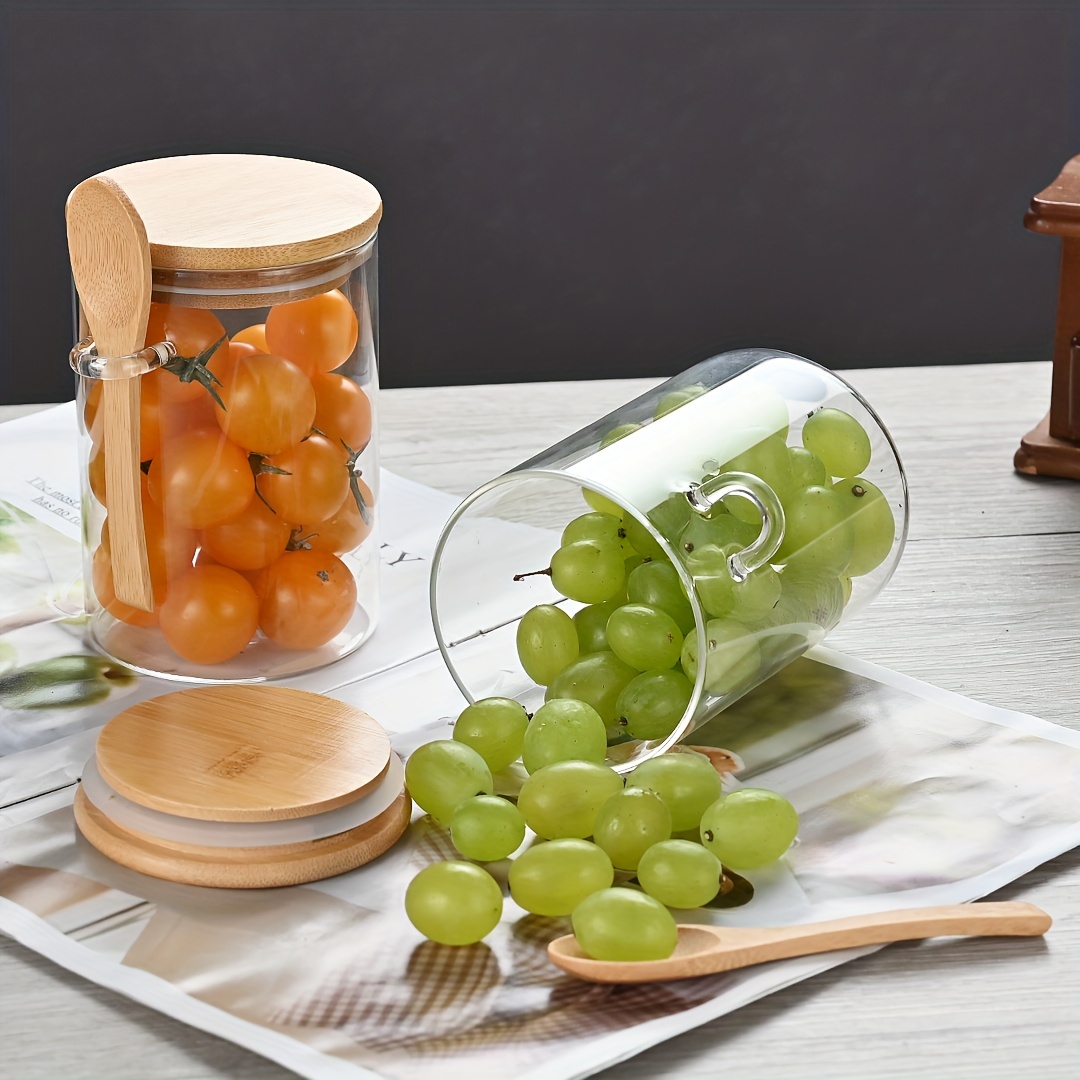 Round Glass Jar With Spoon With Sealed Bamboo And Wood Lid - Temu