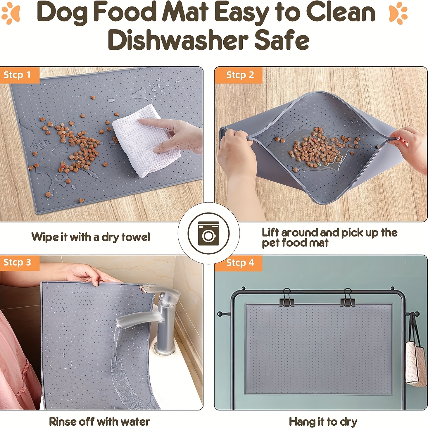 Silicone Dog Bowl Mat, Waterproof Floor Mat for Dog Food and Water