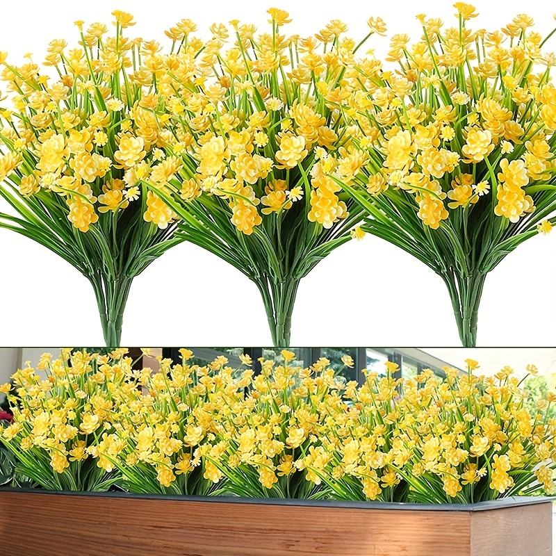 Artificial Fake Flowers Faux Yellow Daffodils Outdoor Shrub Plant Plastic  Bushes