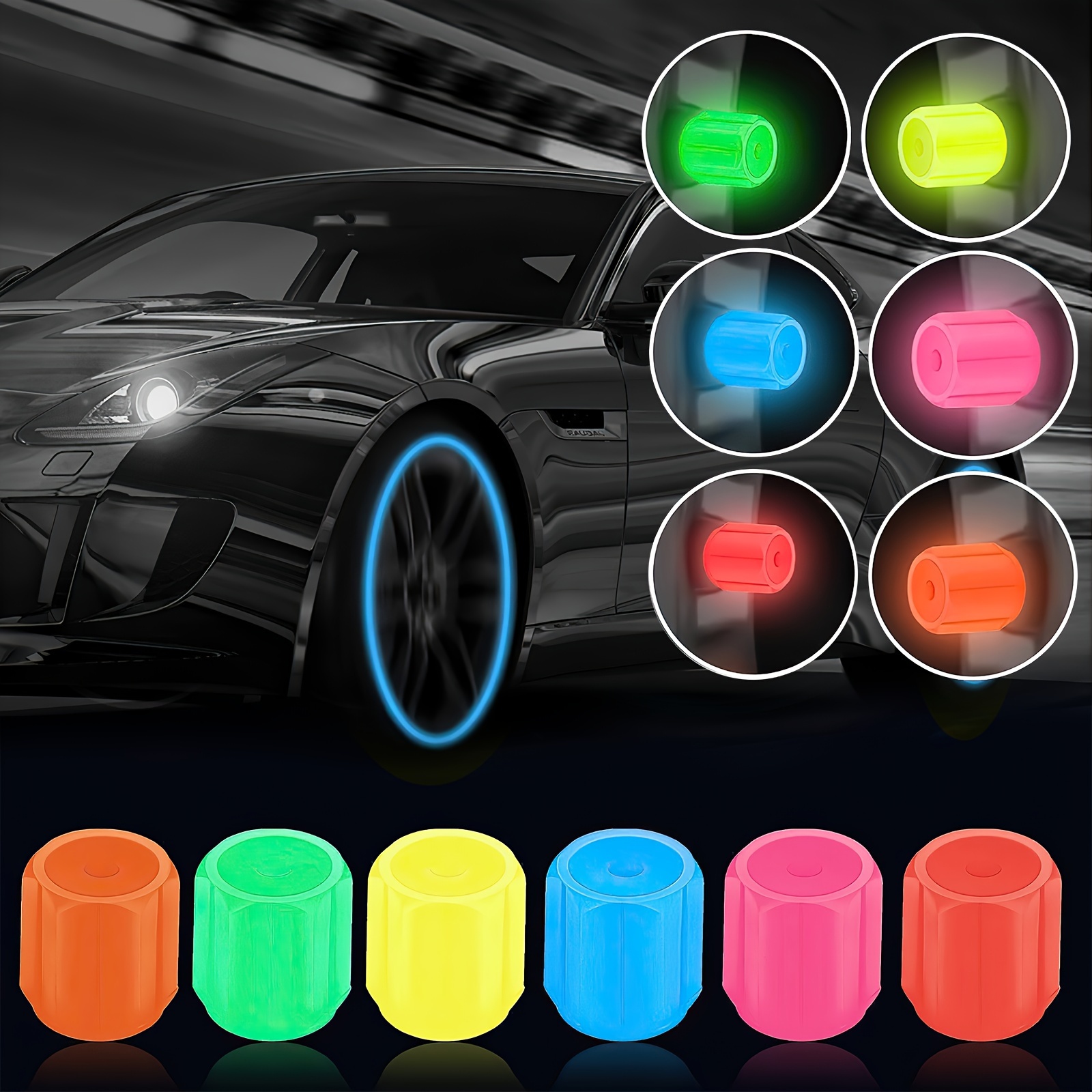20 Pcs Glow In The Dark Tire Valve Caps Fluorescent Stem Car