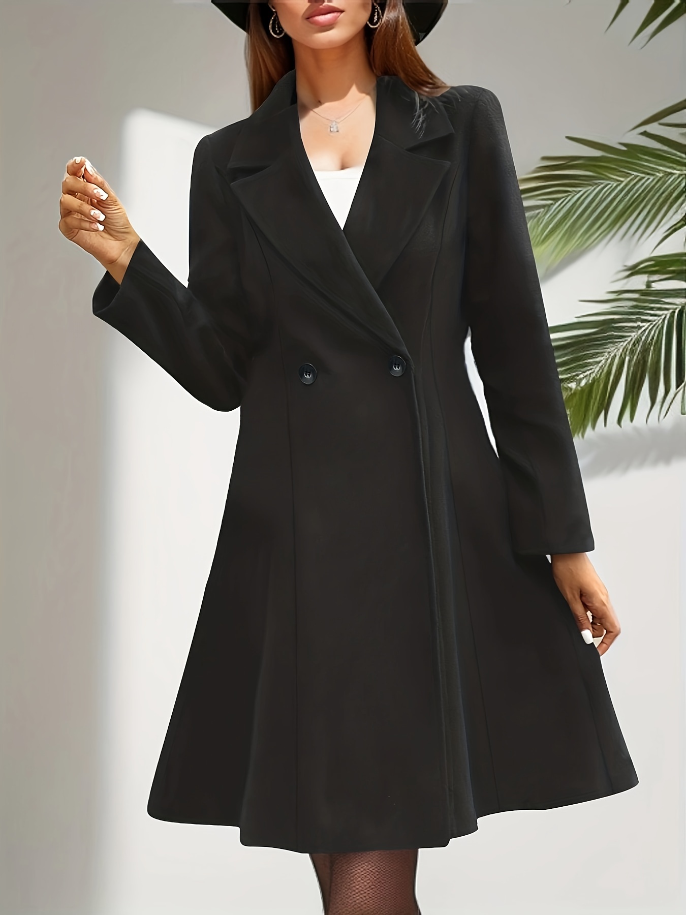 Plus Size Casual Coat Women's Plus Solid Long Sleeve Double - Temu Canada