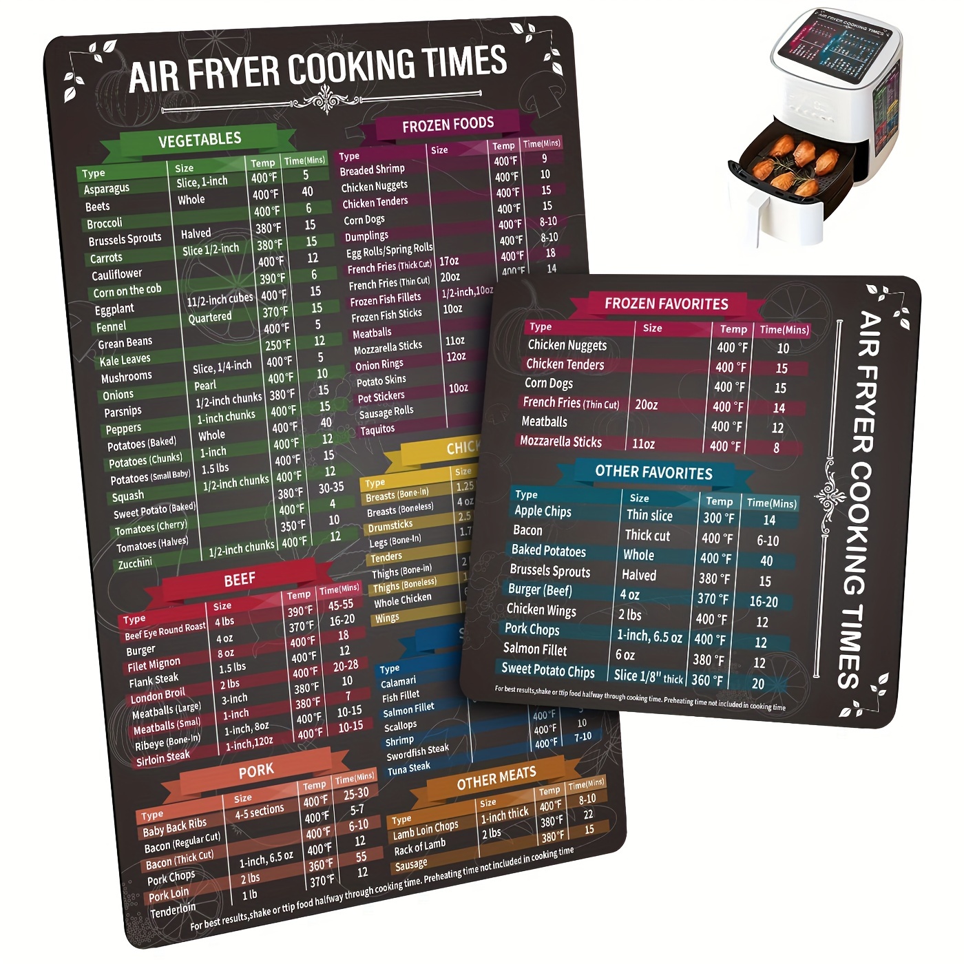 Air Fryer Magnetic Cheat Sheet Cooking Times Chart - Temu United Kingdom