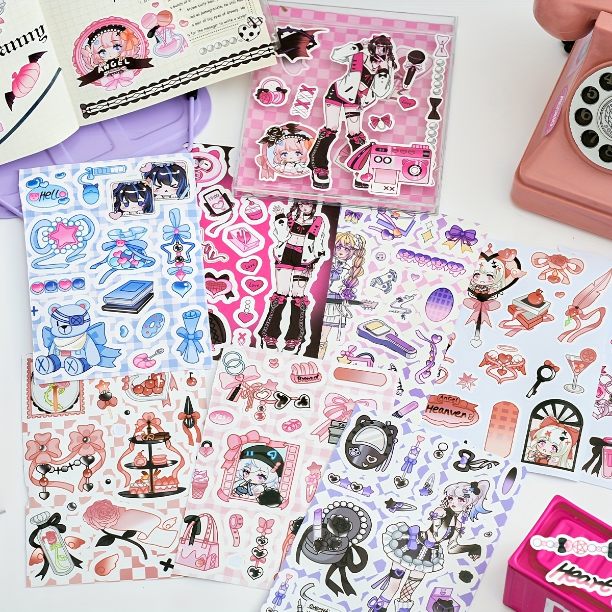 Set di 4 fogli adesivi kawaii adesivo di cancelleria rosa carino Bullet  Journal Notebook decorazione unicorno