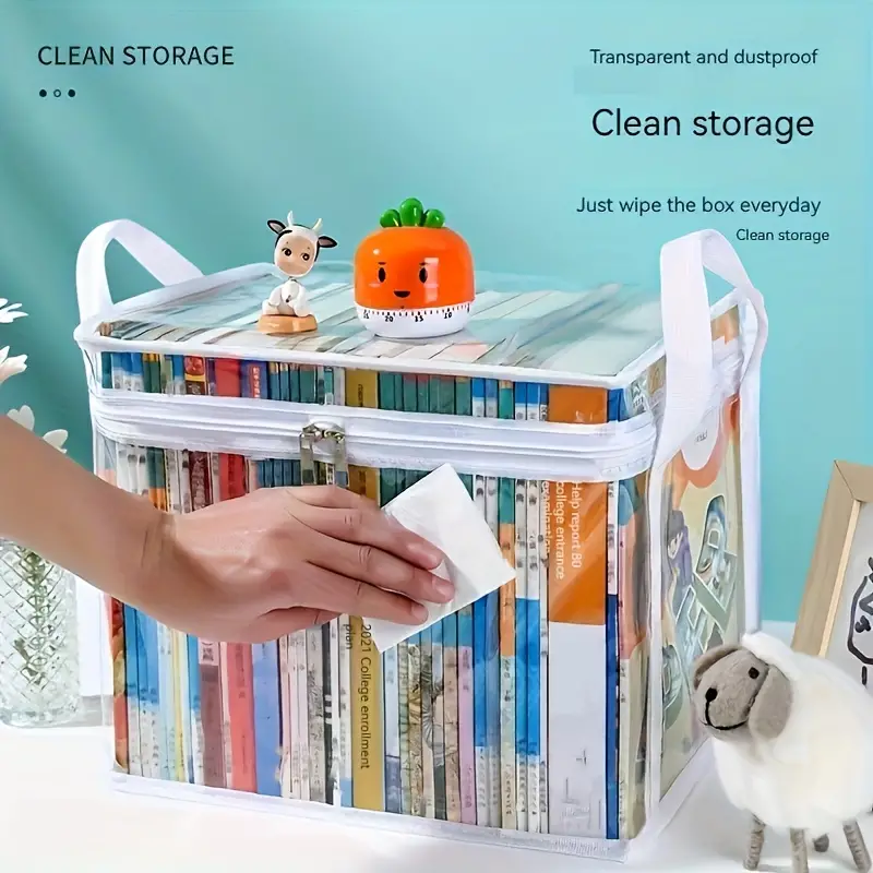Transparent Zipper Storage Bag Foldable Book Storage Bag - Temu Japan