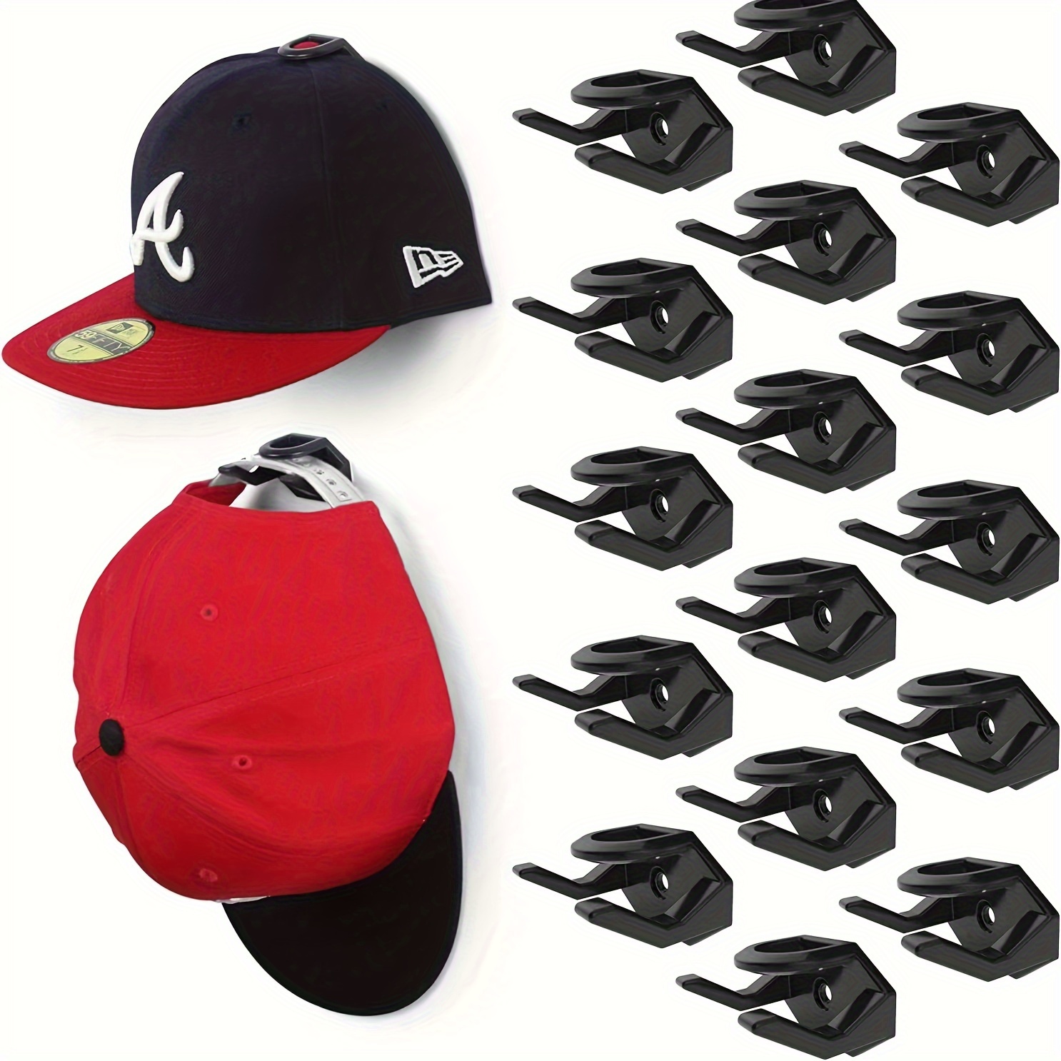 Colgador Gorras Adhesivo Montado en Pared, Paquete de 10 Ganchos  Minimalistas Negros Organizador Gorras Gancho de Plástico para Sombreros  con 2