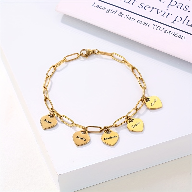 Personalized Engraved Name Custom Bracelet, Golden Charm Gift