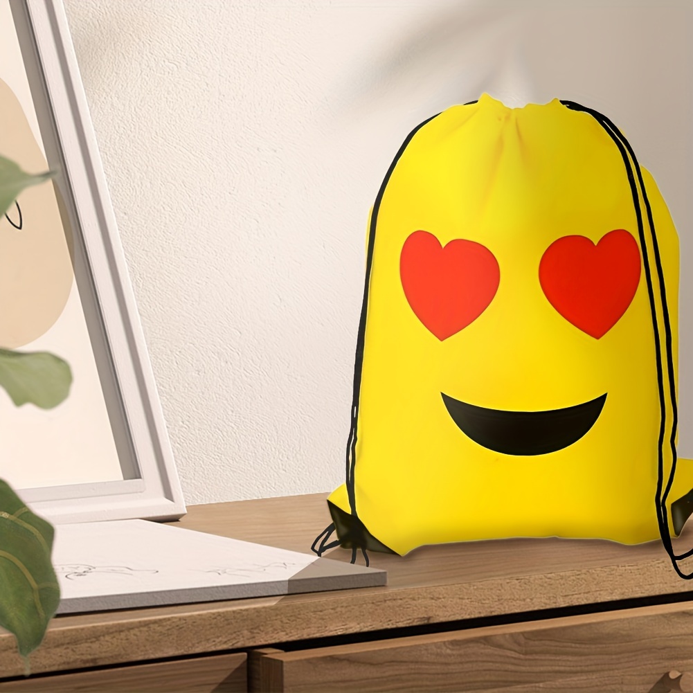 

1pc Creative Cute Expression Package Shoulder Drawstring Bag, Polyester Bundle Pocket Storage Bag