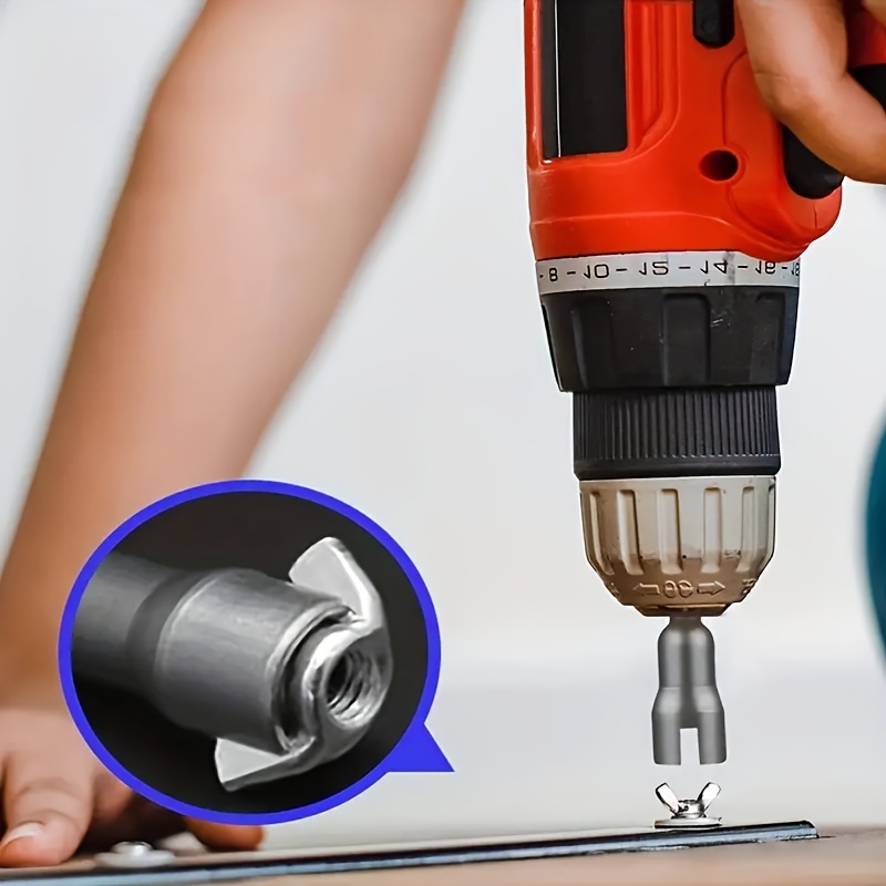 1pc Electric Tool Slot Electric Screwdriver With 1pc Butterfly Bolt Socket Wrench, 6.35mm Hex Socket Conversion Nut