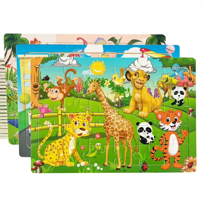 30 pièces Puzzle en bois enfants dessin animé Animal - Temu Belgium