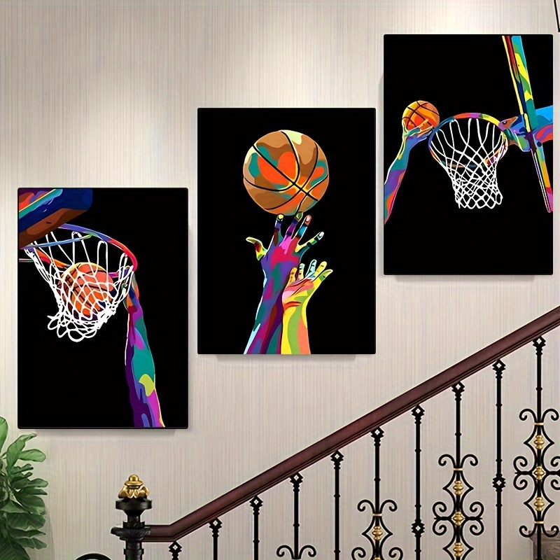 Basket-ball imprimé rouge et noir Art, affiche de basket-ball garçon,  ensemble de 3 aquarelle de basket-ball, art mural de basket-ball, décor de  chambre de garçon imprimable -  France