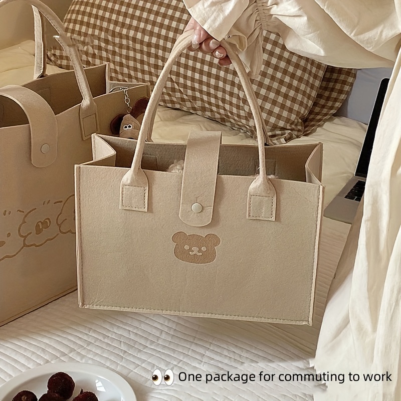 Cute Bear Felt Bag: Large Capacity Tote Bag - Simple & Versatile