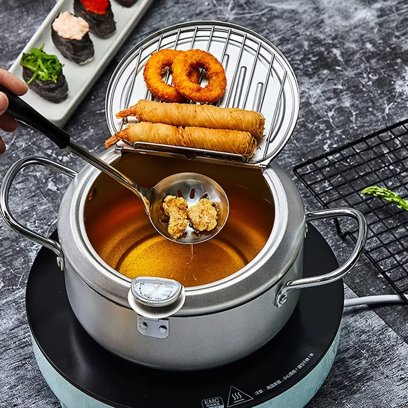 Large Japanese Tempura Deep Fryer With Thermometer Easy To - Temu