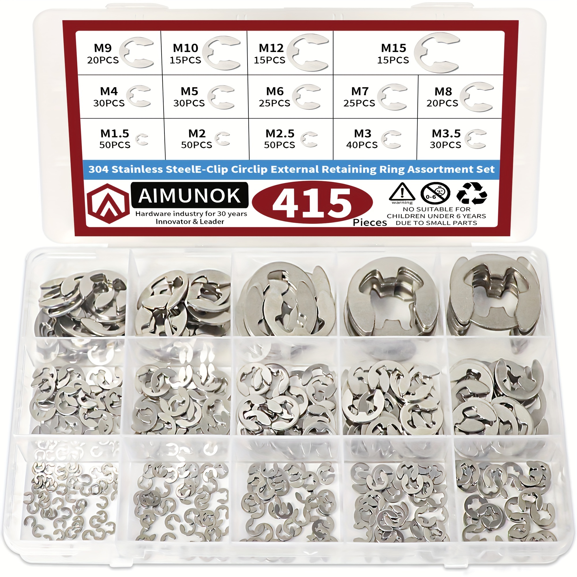 TEMU 150/415pcs External Retaining Rings Snap Rings Assortment Set, 304 Stainless Steel Kit, 14 Sae Sizes Circlip Snap Rings M1.5- M15