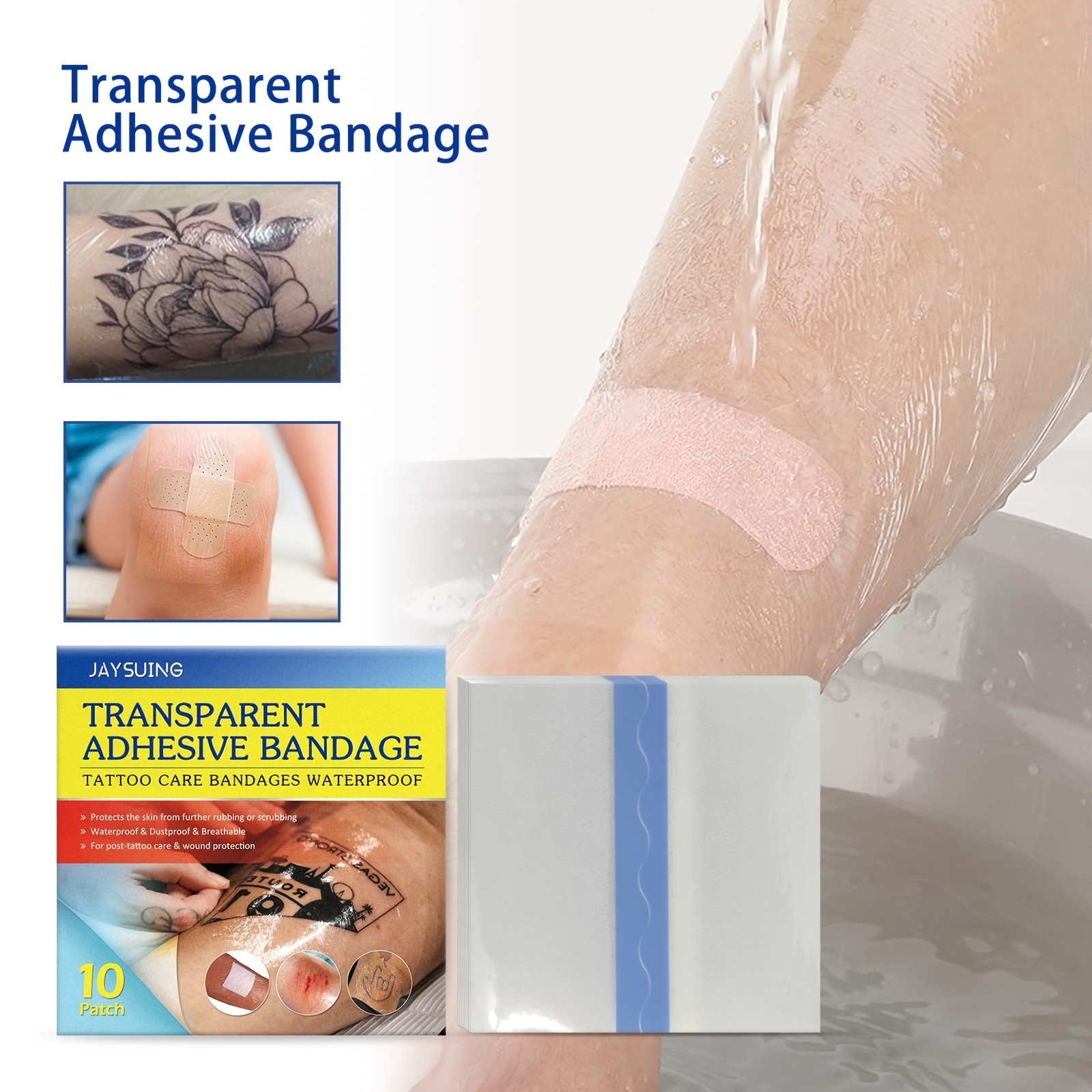 Wabjtam Tattoo Aftercare Bandage - Film transparent imperméable à l'eau pour  la guérison initiale du tatouage et la réparation de la peau Wrap adhésif  Tattoo Supply Wrap 10pcs