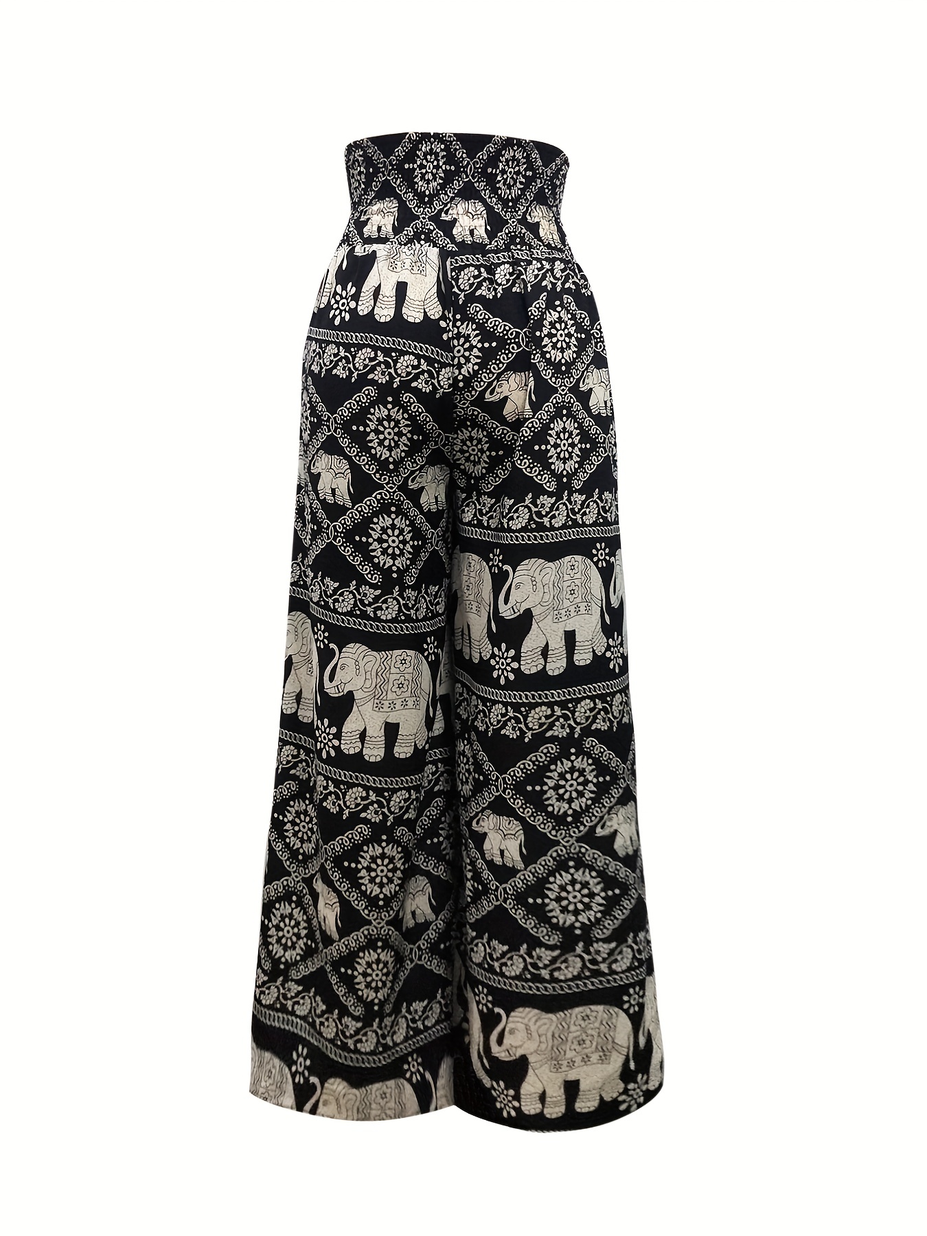 Elephant Print Wide Leg Pants Ethnic Tie Waist Loose Pants - Temu