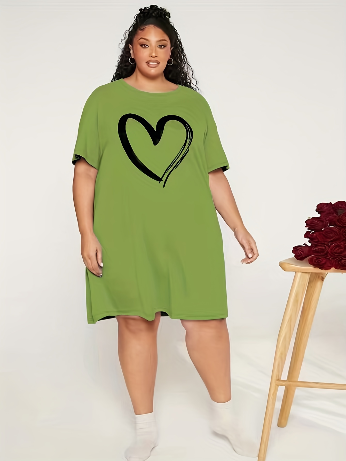 Plus Size Casual Loungewear Dress Women's Plus Heart Print - Temu