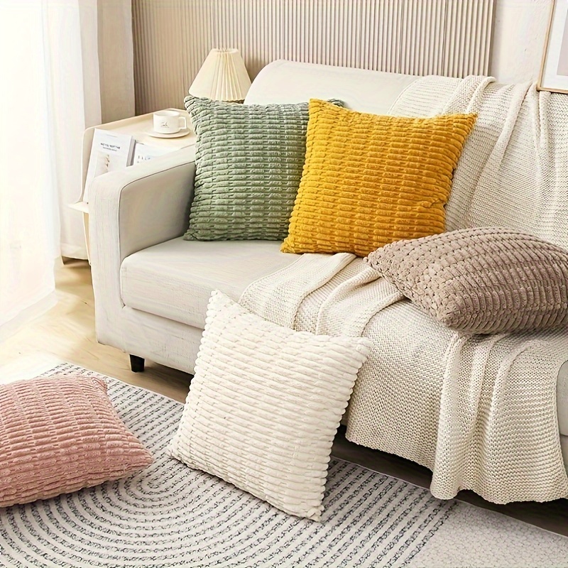 Farmhouse Lumbar Pillow Cover for Couch Safa, Bed, Living Room, Neutral Gold Leather Accent Pillows Cotton Linen Small Decorative Pillow Covers (Set O
