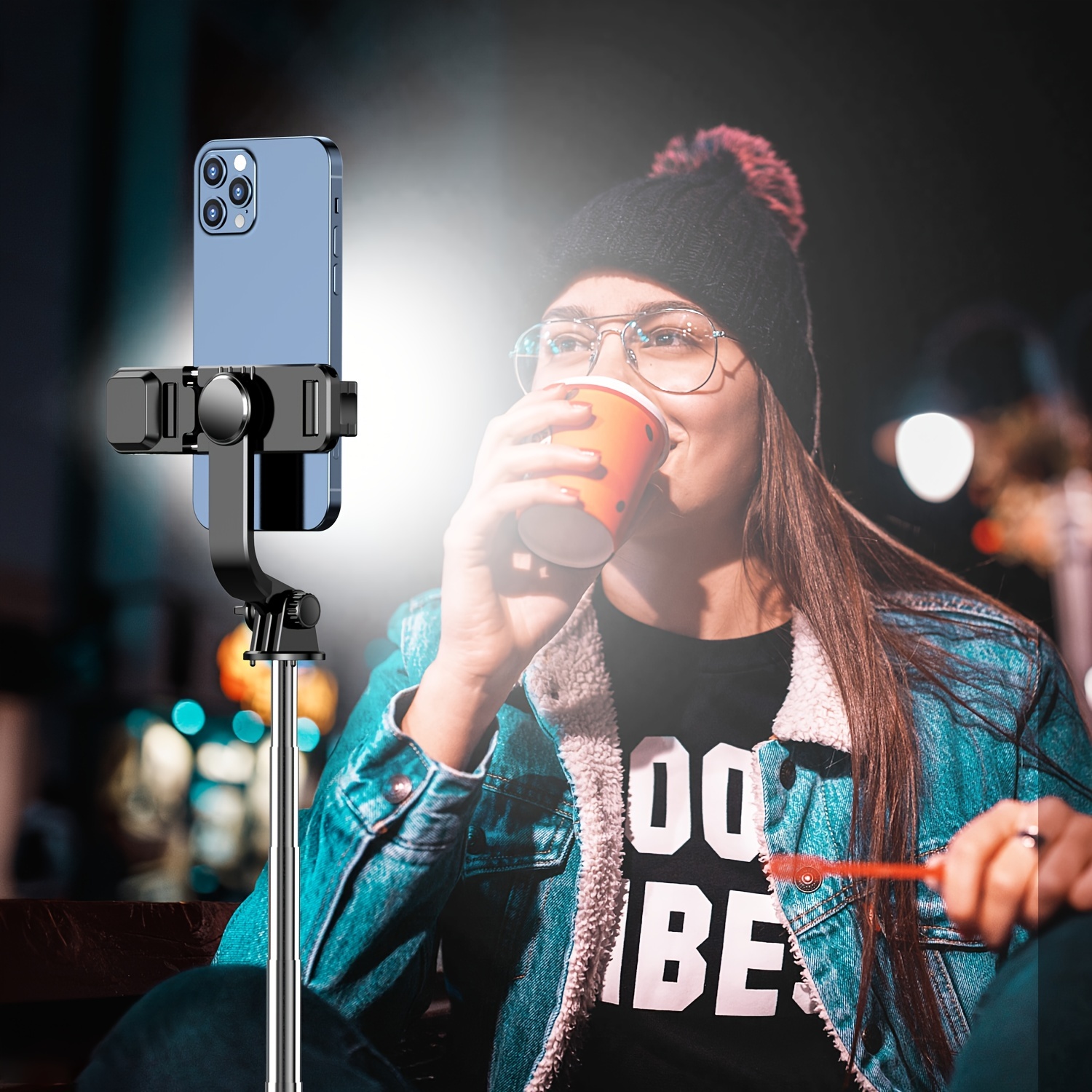 Selfie Stick Tripod With Fill Light Phone Tripod Stand With Remote & 360°Rotation Compatible With IPhone14/13/13 Pro/12/11/11 Pro/XS Max/XS/XR/X/8/7 And Android Smartphone