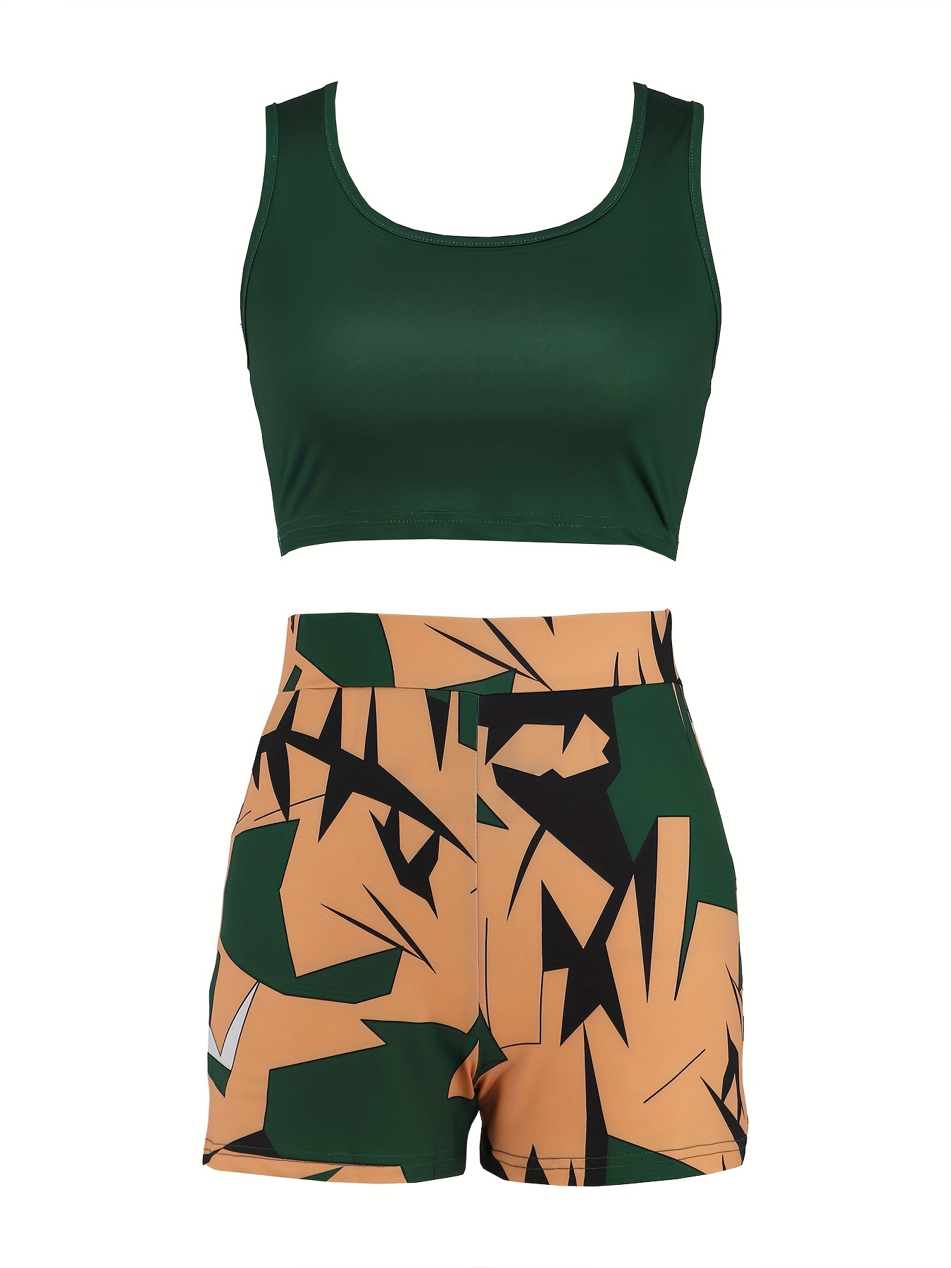 Sexy Slim 2pc Set Sleeveless Tank Top & Geo Print Shorts Outfits