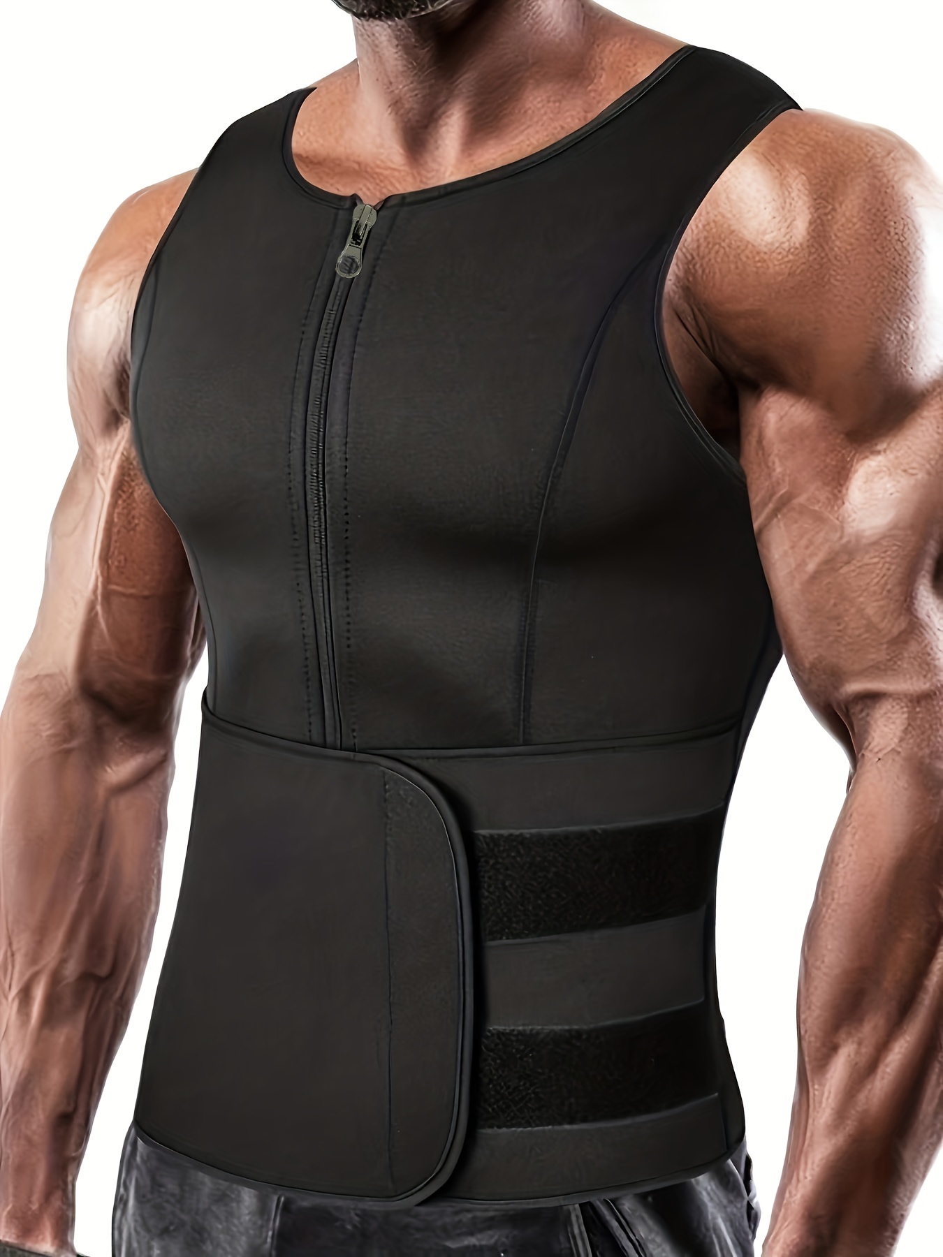 1pc Sauna Suit For Men Waist Trainer Tummy Control Vest Zipper