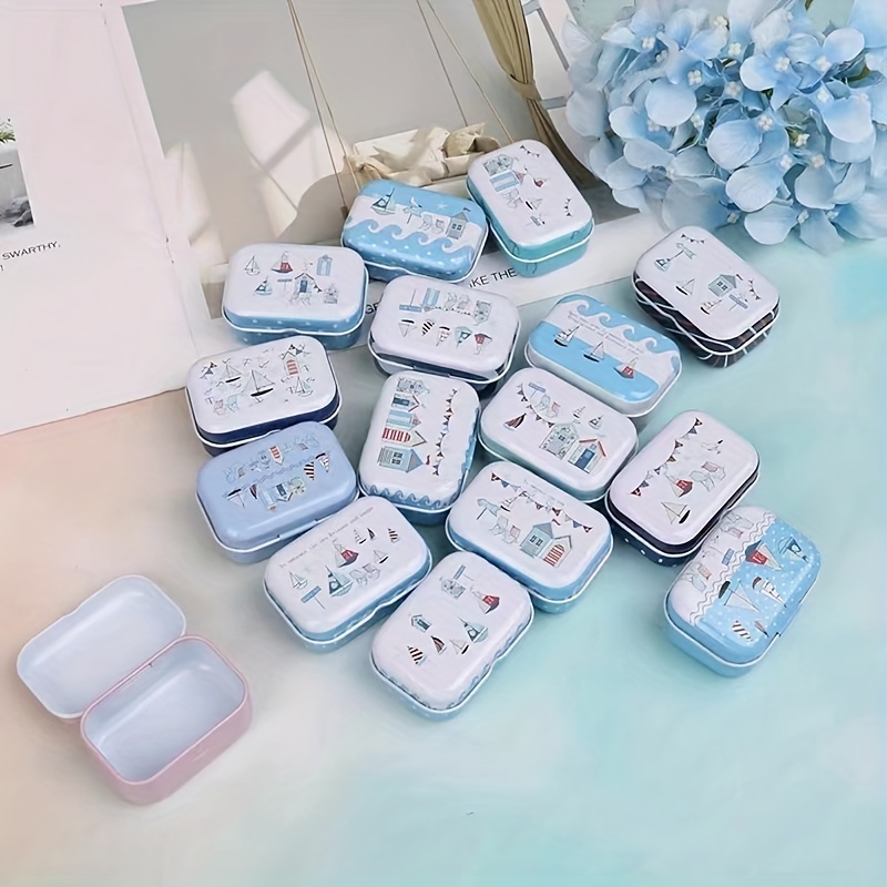 Sailboat Storage Small Tin Box, Beach Style Tin Storage Box, Cute Fresh  Picture Designs Mini Pill Box Tin Gift Case, Party Favors