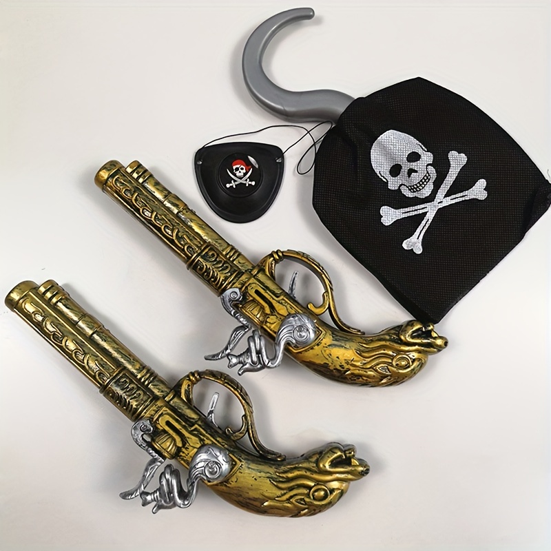Juego de 4 disfraces de pirata, diadema de capitán pirata, parche de ojo de  pirata, collar de esqueleto + aretes dorados para Halloween, cosplay