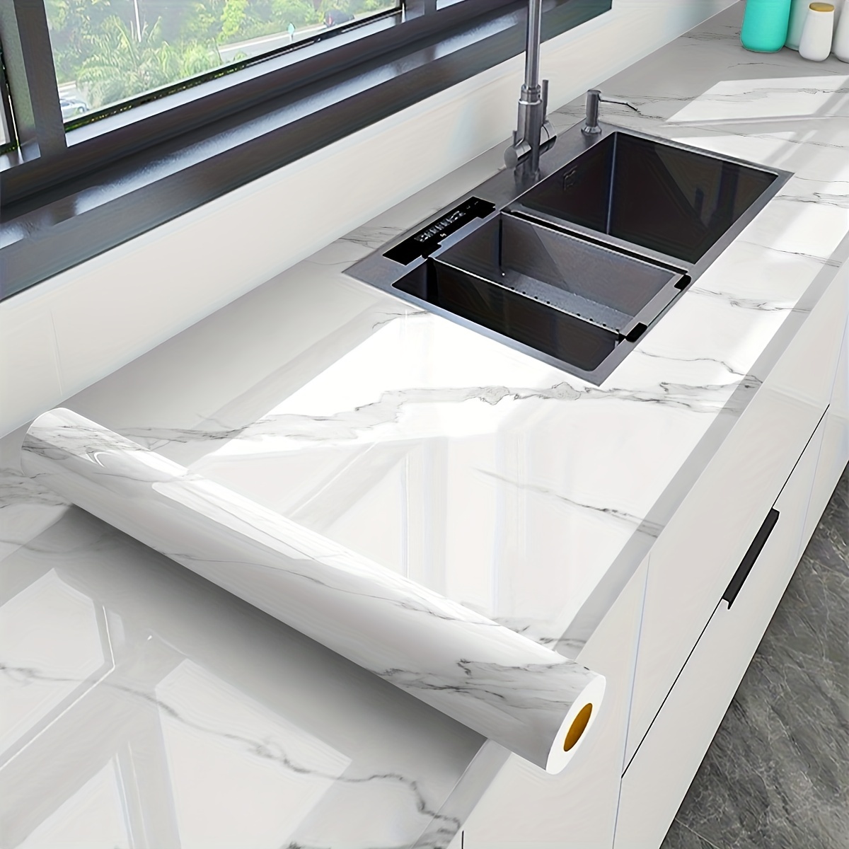 Contact Paper For Countertops Waterproof Granite Gray/white - Temu