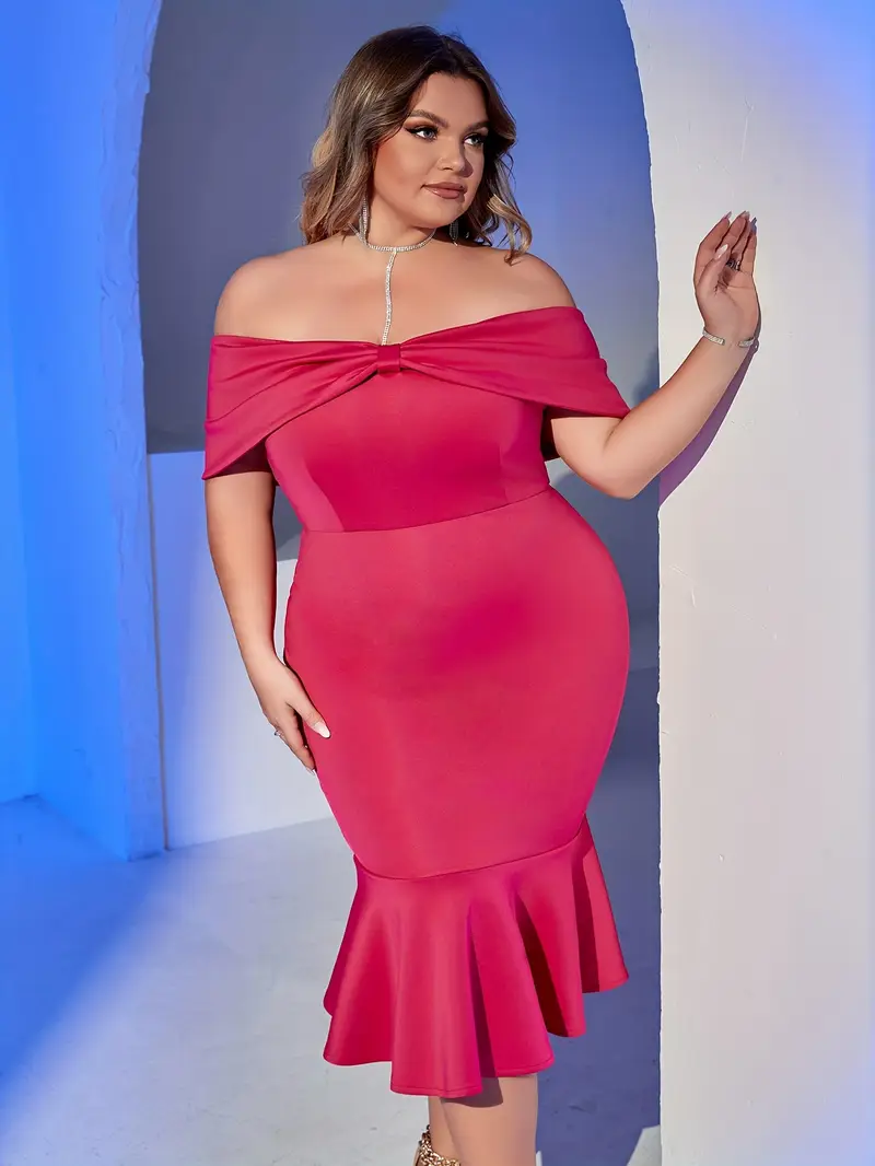 plus size shoulder solid dress elegant backless ruffle hem - Temu Australia plus size shoulder solid dress elegant backless ruffle hem - Temu Australia