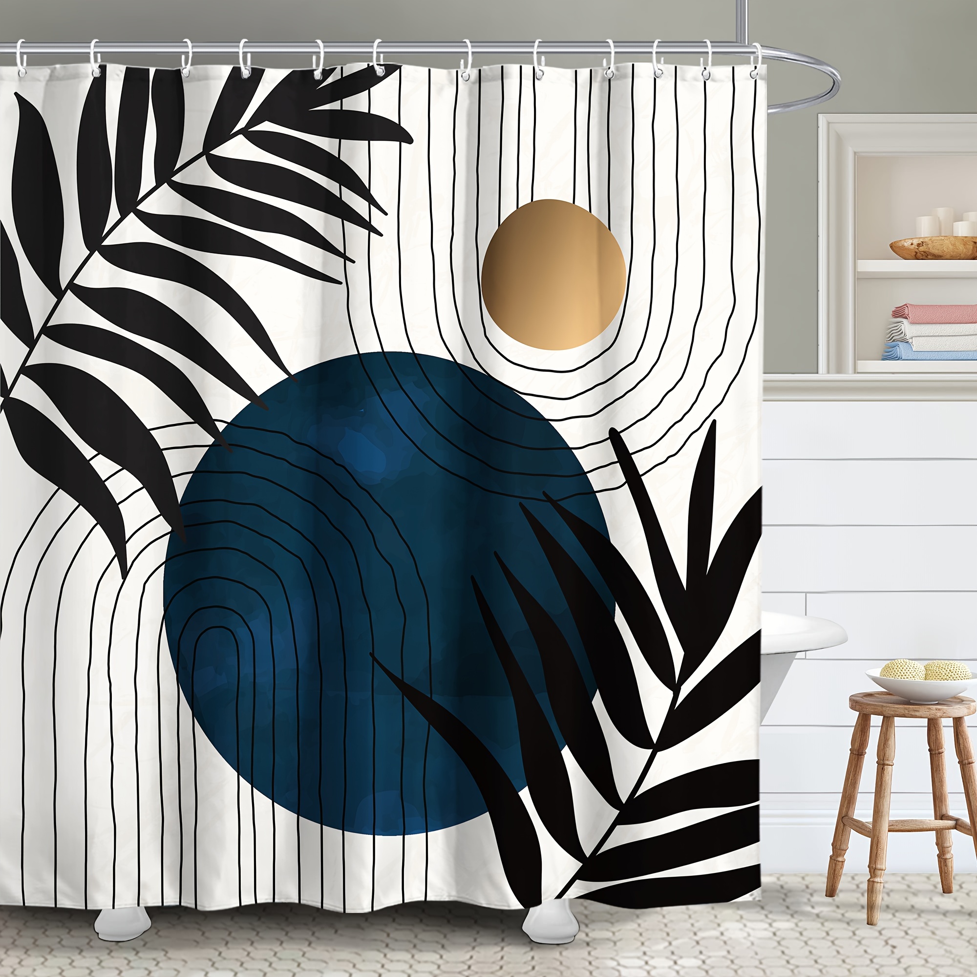 Modern Abstract Fabric Shower Curtain - Aesthetic Boho Cute Bathroom Shower  Curtains Set Contemporary Art Minimalist Line Shapes Decorative Bath