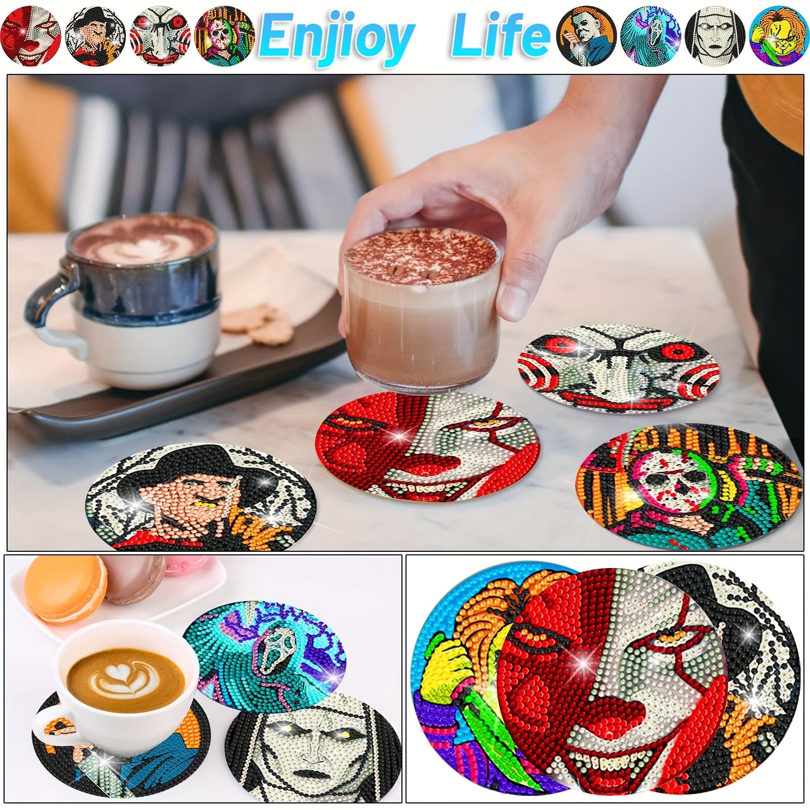 Halloween Horror Cartoon Pattern Diamond Painting Coaster - Temu