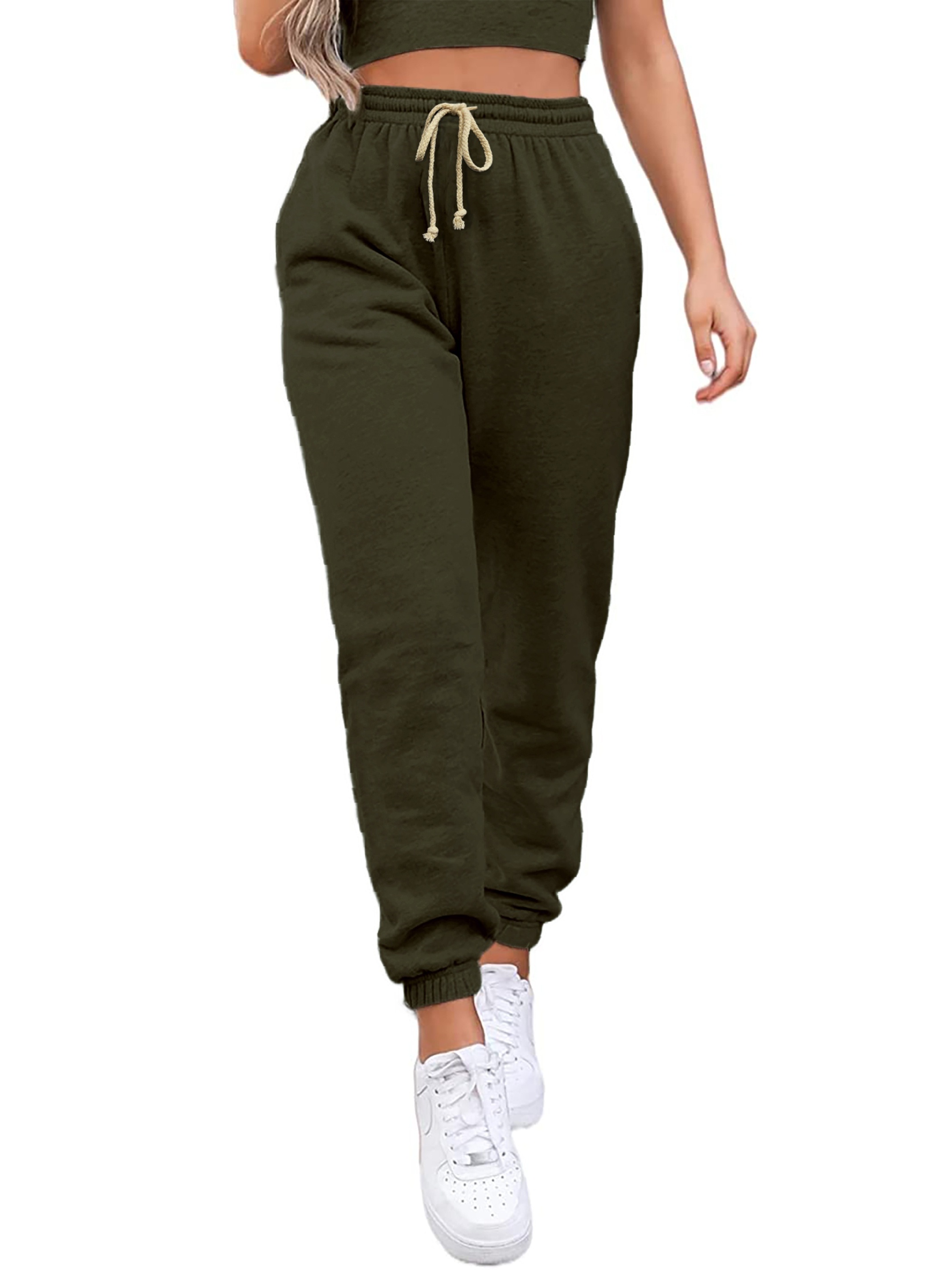 Buy Women Olive Green Regular Fit Solid Joggers - Trousers for Women