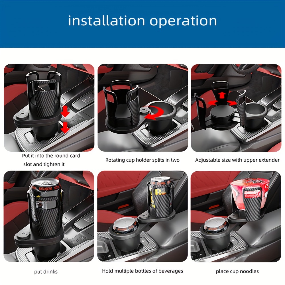 Car Cup Holder Tray Dual Slots Rotatable Adjustable - Temu