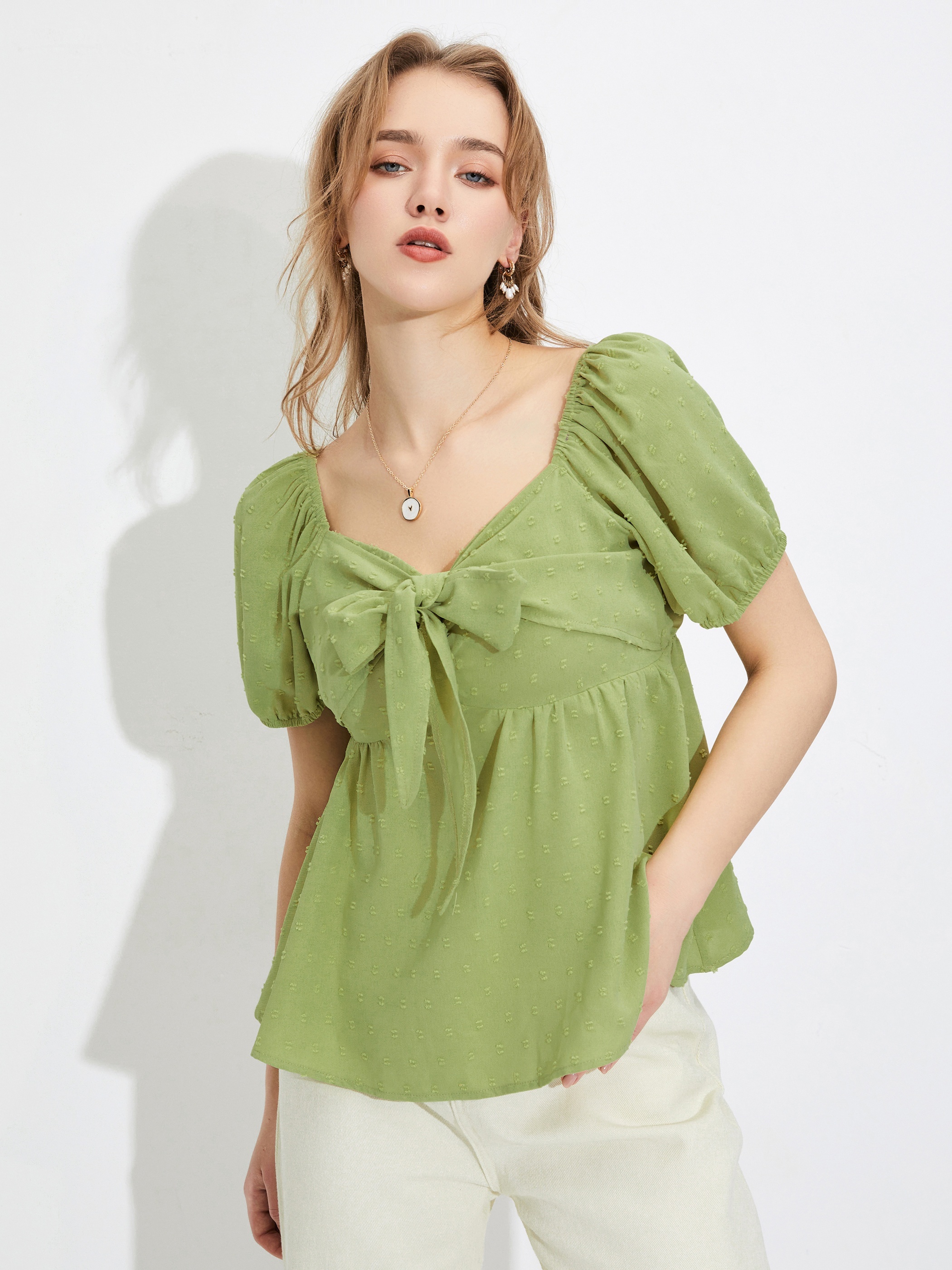 Solid Sheer Sleeve Blouse Elegant V Neck Blouse Spring Fall - Temu