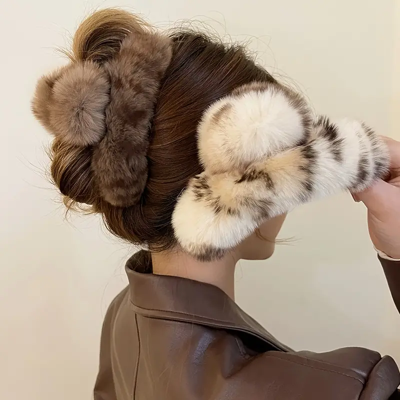 winter hair accessories large plush hair claw clips for women faux fur hairpin hair barrette hair claws clamps stylish hair styling jewelry gift 0