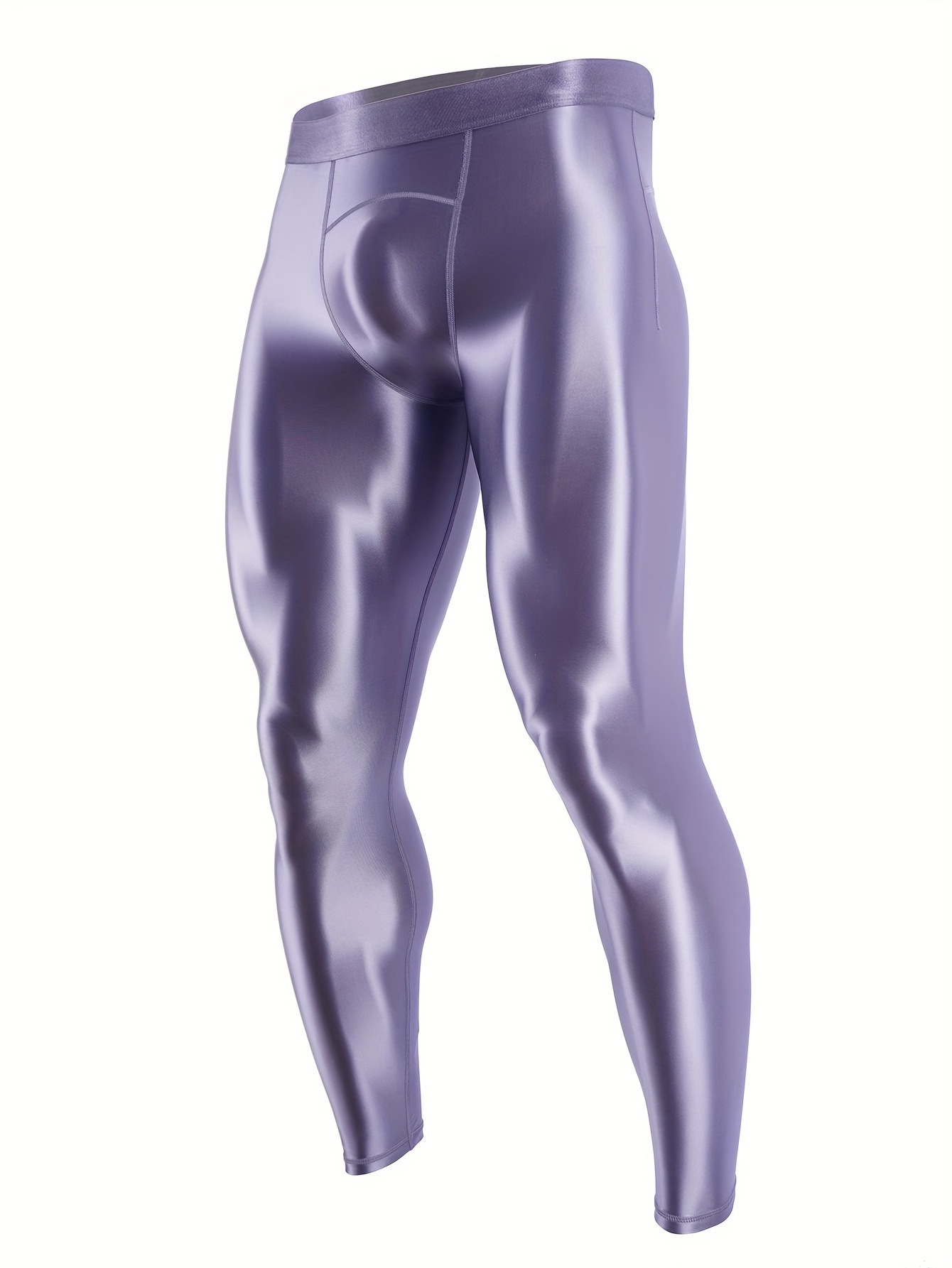Men's Spandex Leggings Fitness Pants Stretch Low Waist Shiny Tight Gym Wear  Slim