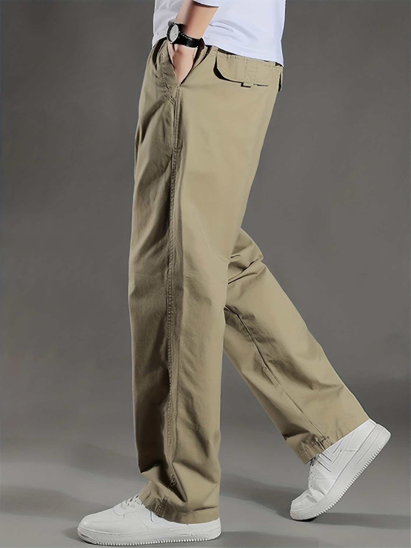 1Pza - Pantalones cargo hechos de algodón liso, para hombres, pantalones  sueltos informales finos para trabajo al aire libre, ropa de hombre