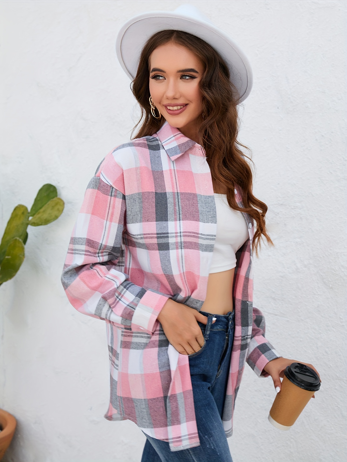 Flannel Shirt Womens Plaid Long Sleeve Regular Fit Button Down Casual  Cotton.