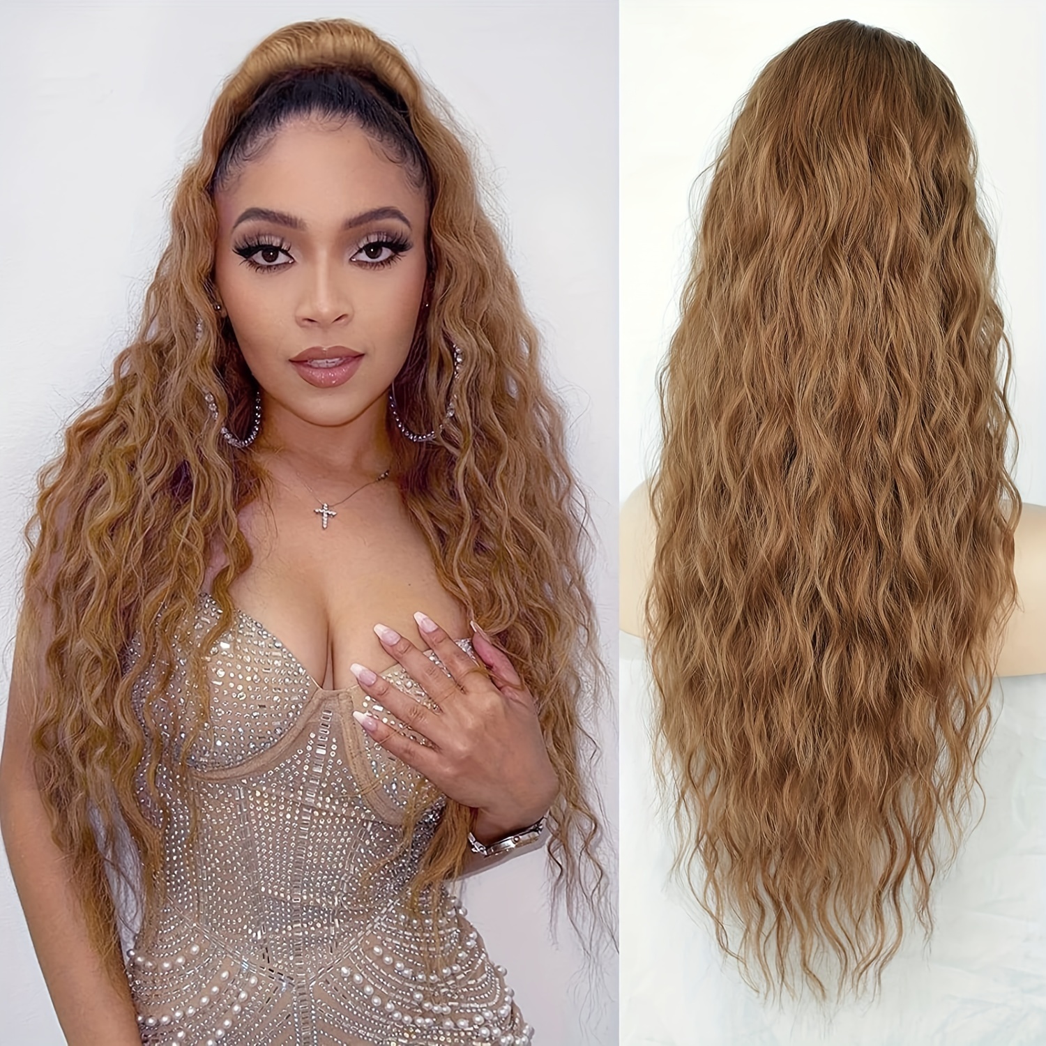 Gold Brown Handmade Braided Wigs Braids Wigs Synthetic Lace Front Wig 18-26  Inches