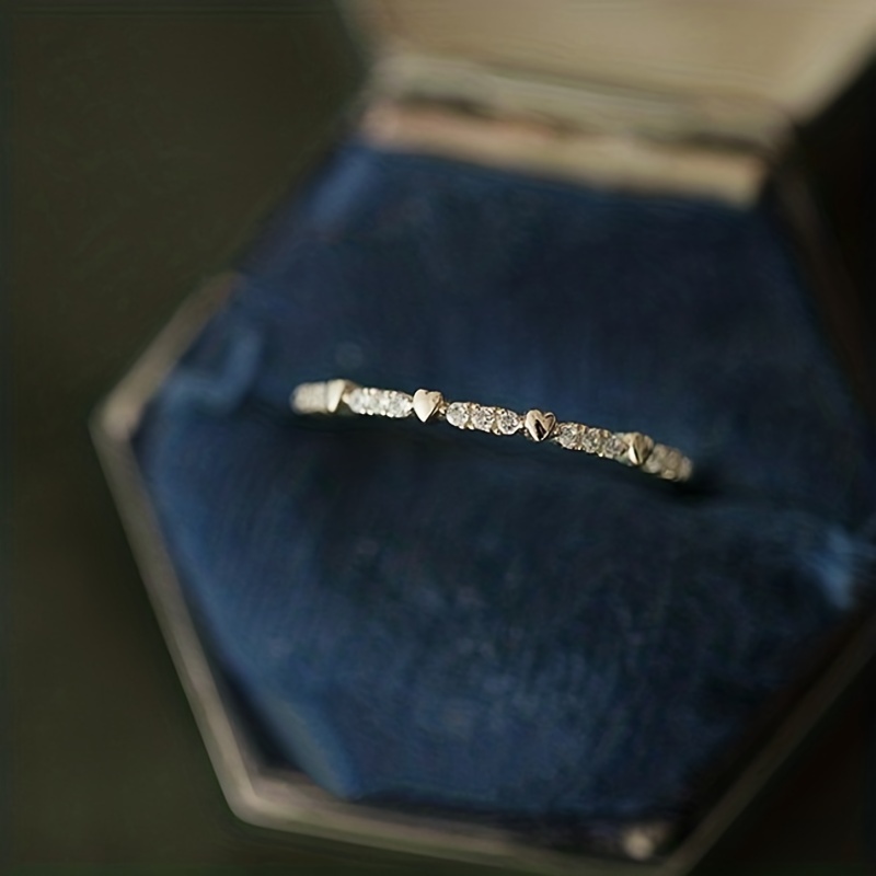 Heart Paved Zirconia Band Ring for Daily Outfits