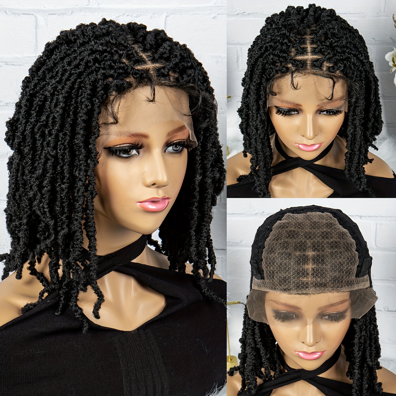 Lace Front Knotless Braided Wigs for Black Women Short Bob Box Braided Wigs  with Baby Hair Synthetic Embroidery Lace Frontal Box Braid Wig with Boho  Curls Hair(16 Inch) : : Beauty 