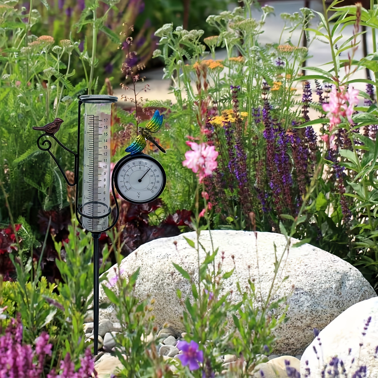 Garden Rain Gauge & Thermometer