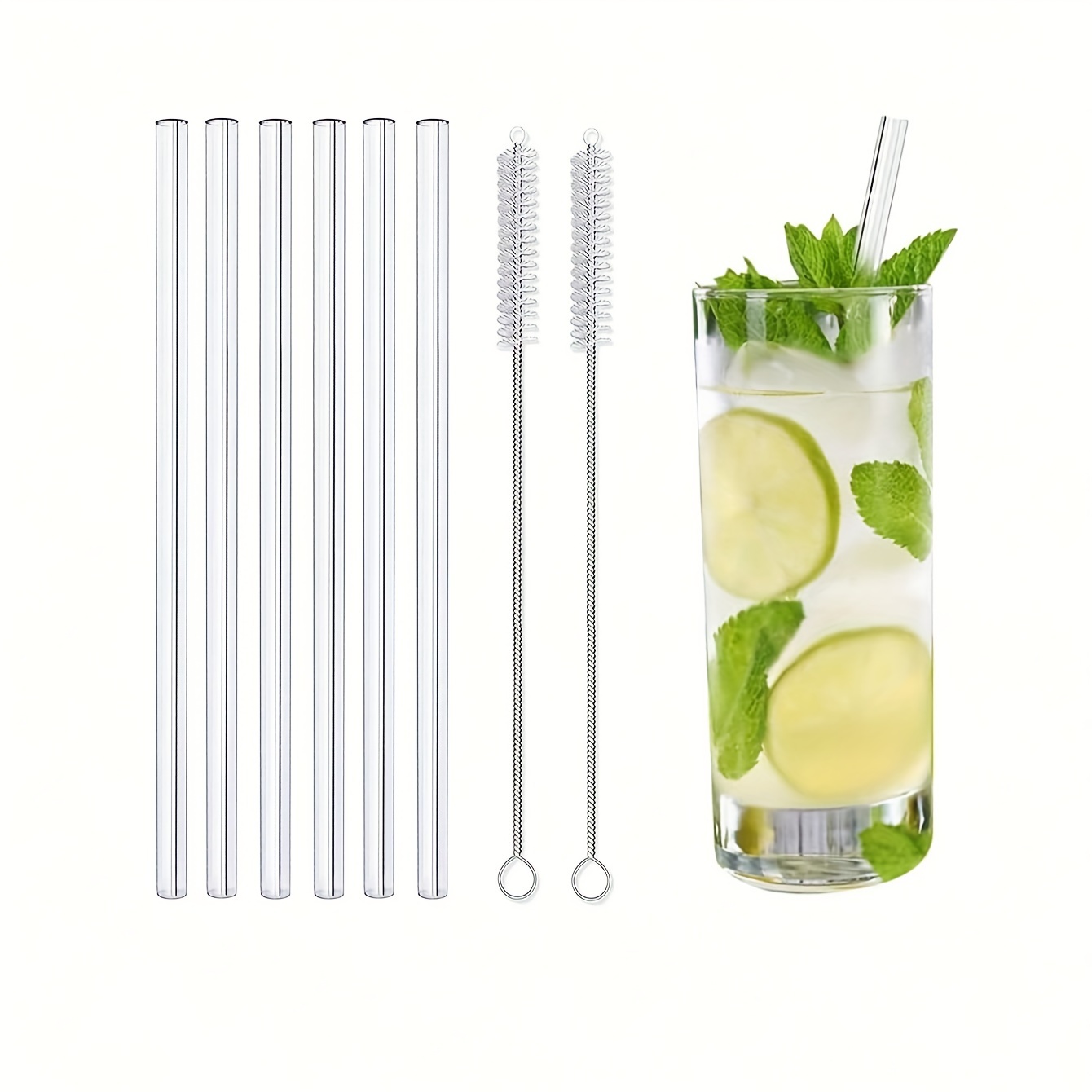 Dantesmile Set of Glass Drinking Straws with a Brush, 1 Set