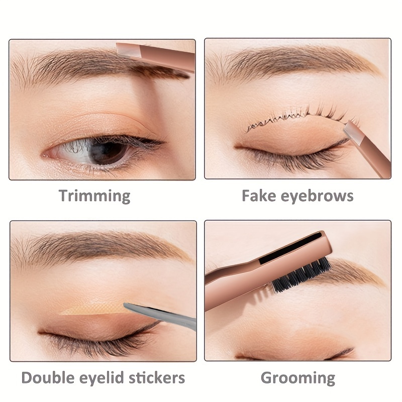 Women's Tweezers - Double Headed Eyebrow Entrained Comb - Oblique
