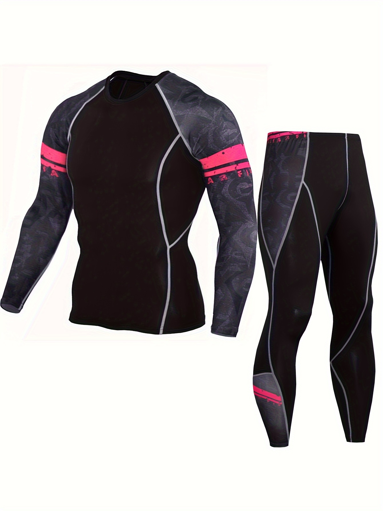 Men's Sports Running Set Compression Shirt + Pants Skin-Tight Long Sleeves  Quick Dry Fitness Tracksuit Gym Yoga Suits 
