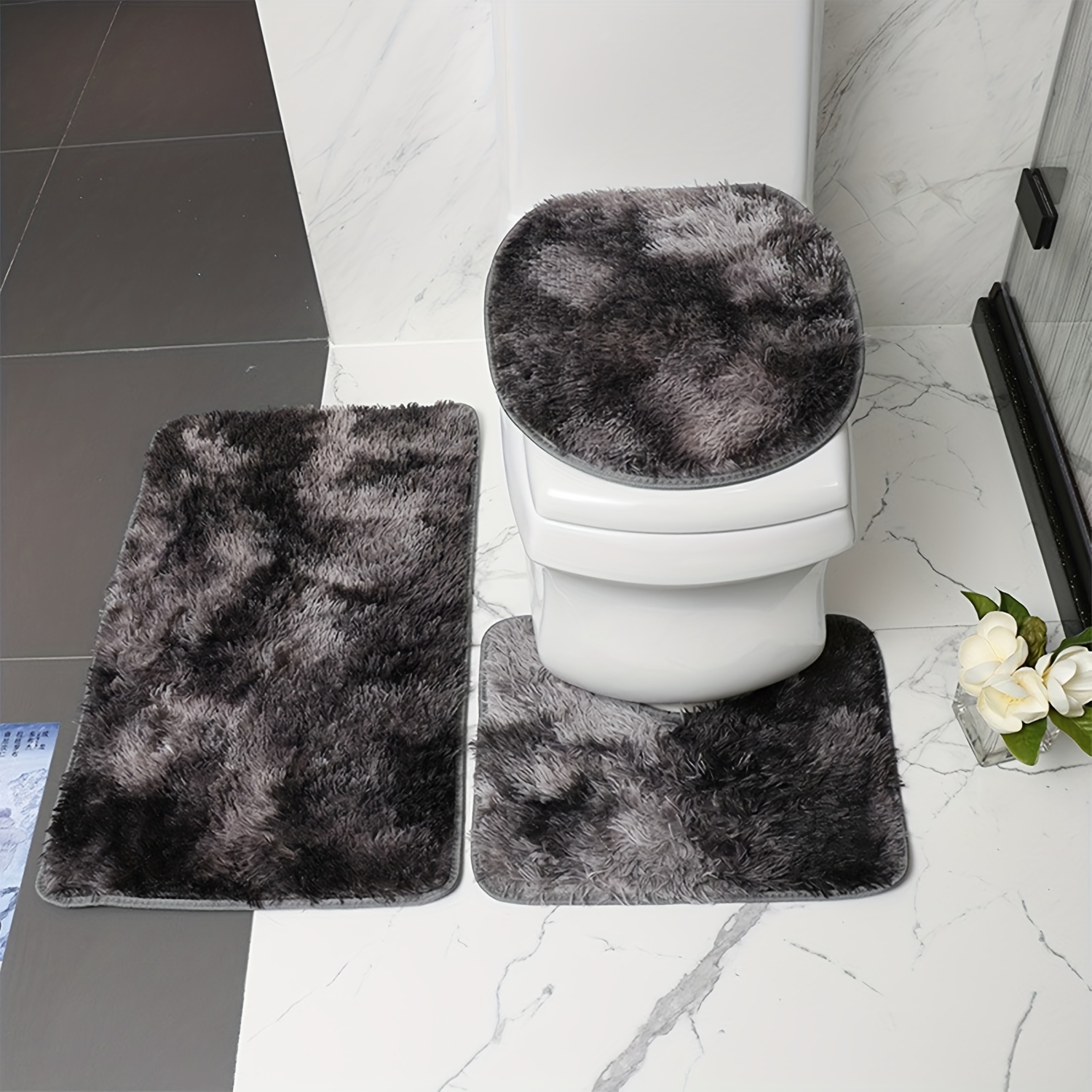 Plush Velvet Bath Rugs Set, Thickened Bathroom Rug Set Includes Bath Rug,  Contour Mat, Toilet Seat Cover Soft Microfiber Bath Absorbent Mats With  Non-slip Rubber Backing, Machine Washable - Temu