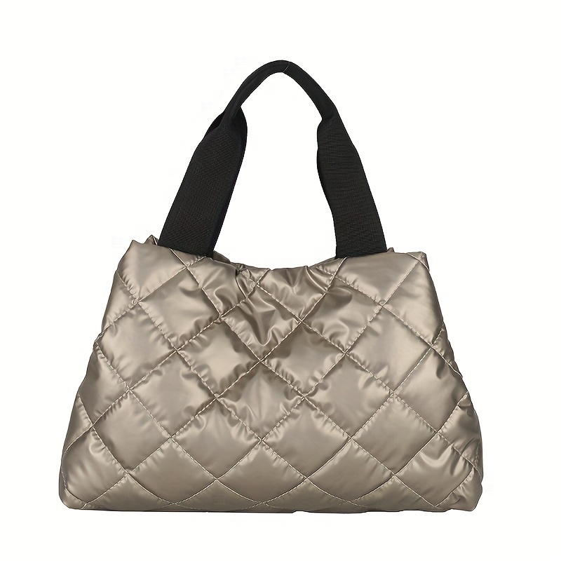 Quilted Rhombus Tote Bag For Women, Down Padded Shoulder Bag, Autumn Winter  Puffer Handbag