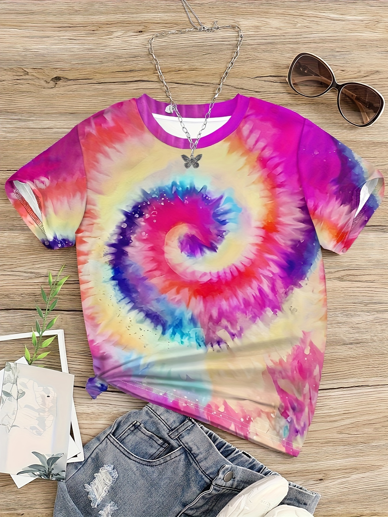 3d Tie Dye Heart T shirt Girls Creative Tees Summer Temu