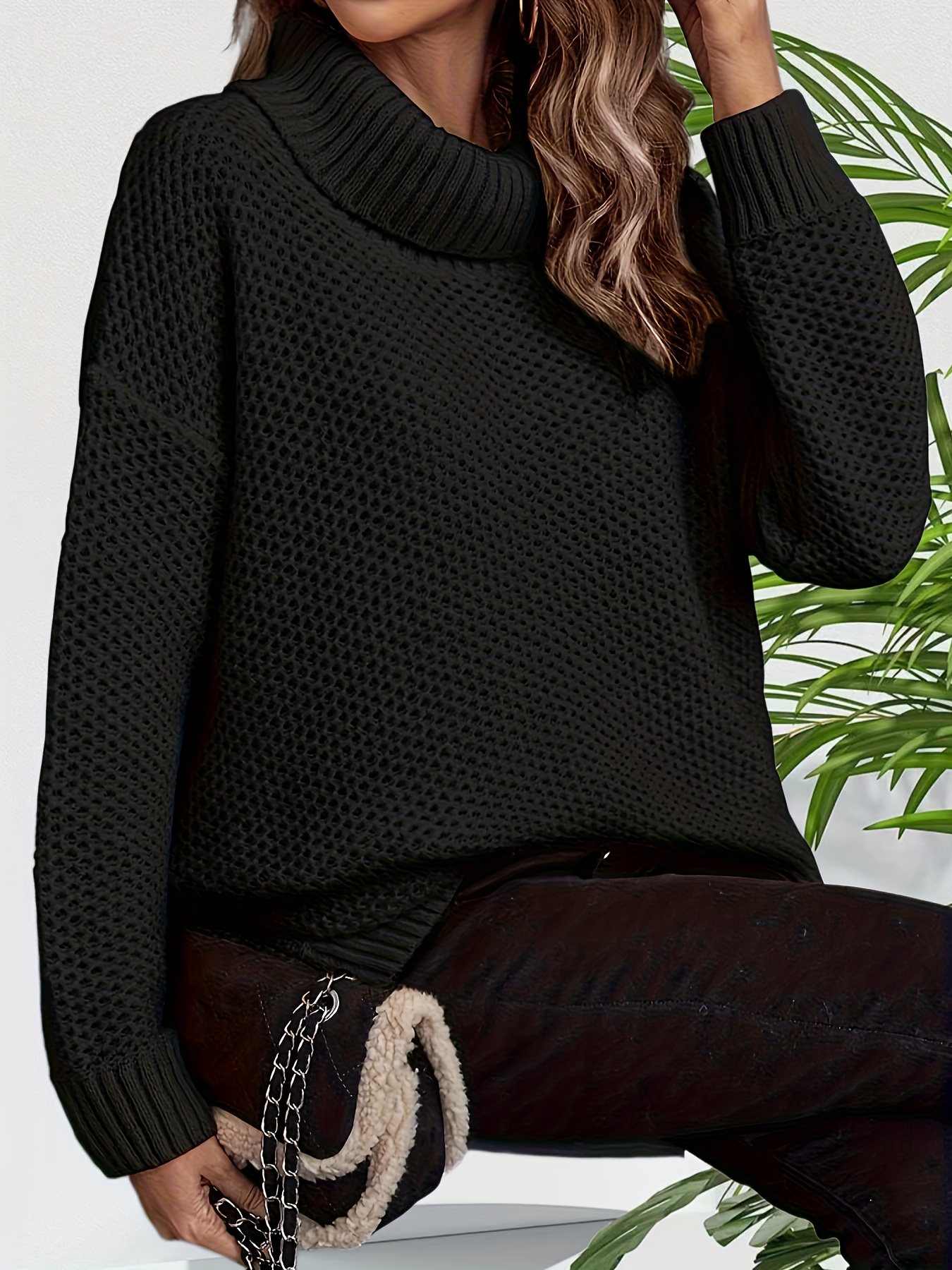 Solid Turtle Neck Pullover Sweater Casual Long Sleeve - Temu
