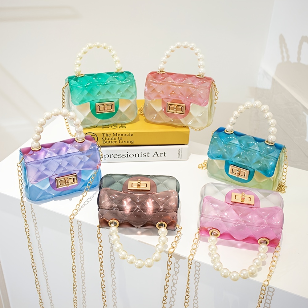 Little Girl's Candy Color Transparent Mini Jelly Purse, Cute Argyle Chain Crossbody  Bag - Temu France